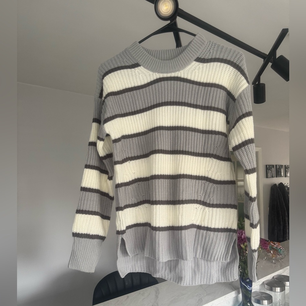 SO Women's Gray and Cream Striped Sweater